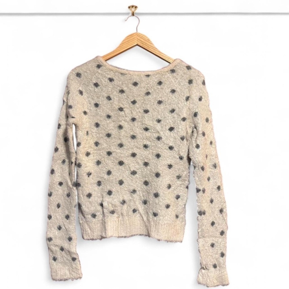 Moth Anthropologie Wool Blend Fuzzy Sweater Womens M Cream Grey Polka Dot Knit - Picture 3 of 5